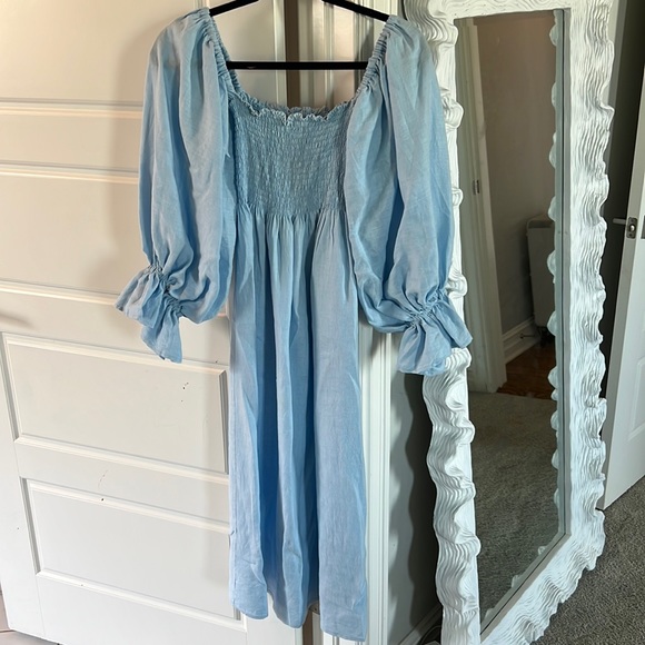 Worn & dry-cleaned once. Sleeper Atlanta Linen Dress in Azure Blue. Size S! - Picture 2 of 11